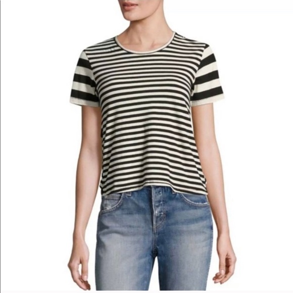 AMO Tops - Anthro Amo Striped Ruffle Back Tee